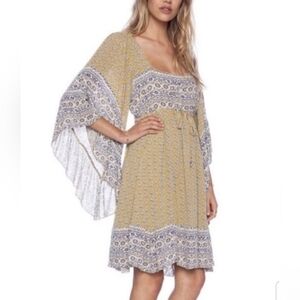 NWT Free People Heart of Gold Flare Sleeve Mini Dress In Mustard Size XS